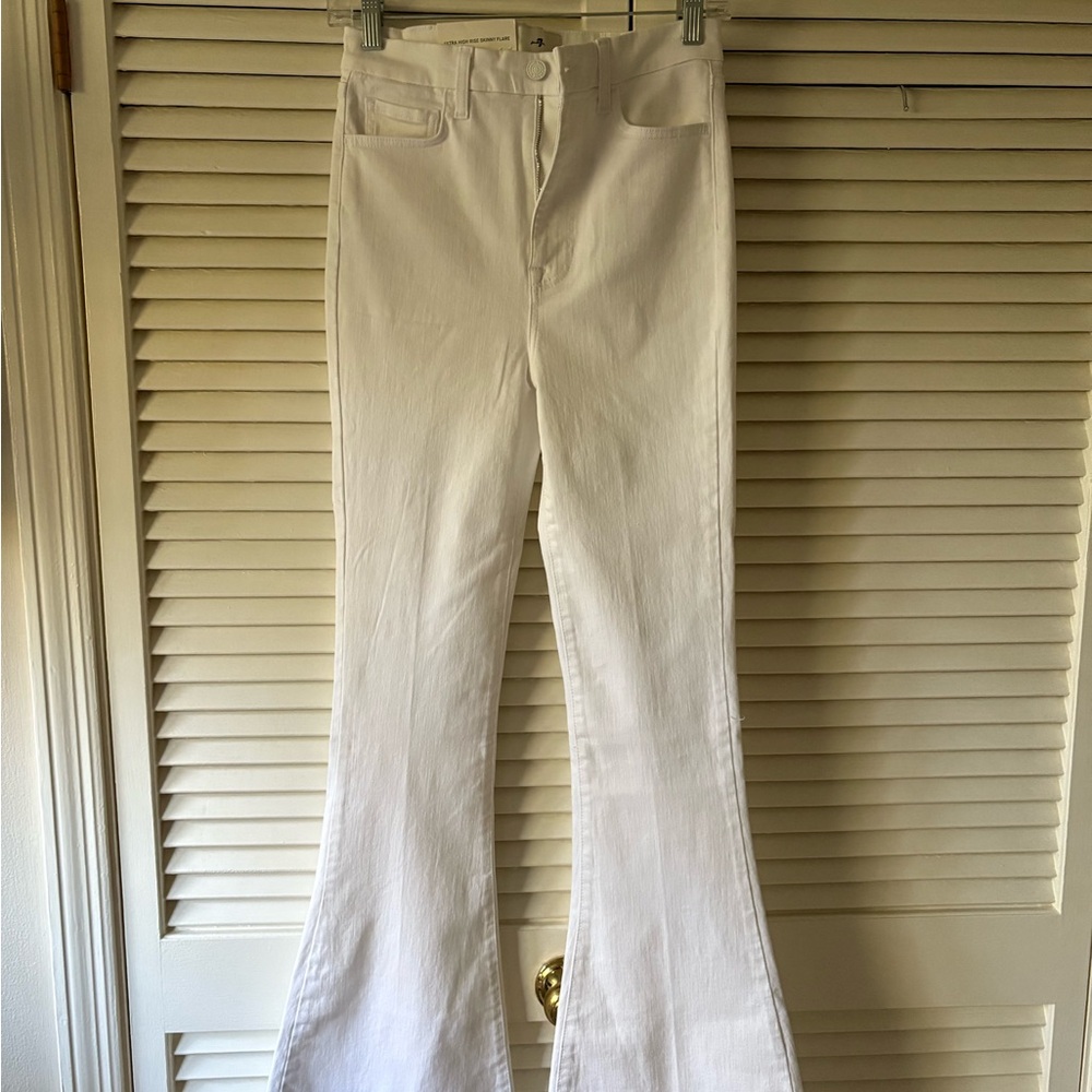 7 For All Mankind White Ultra High Rise Skinny Flare Jeans - Size 28
